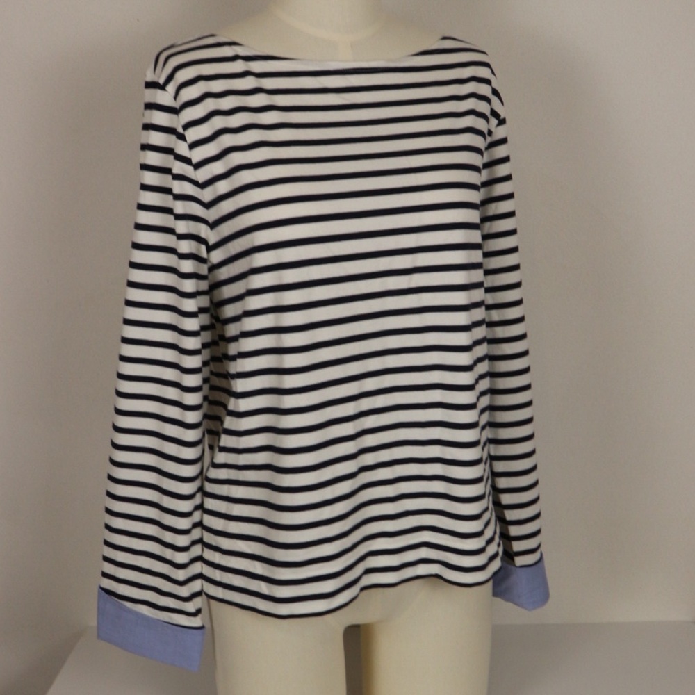 ❌SOLD❌ J. Crew Striped Boat Neck Denim Blouse XL - Picture 2 of 7